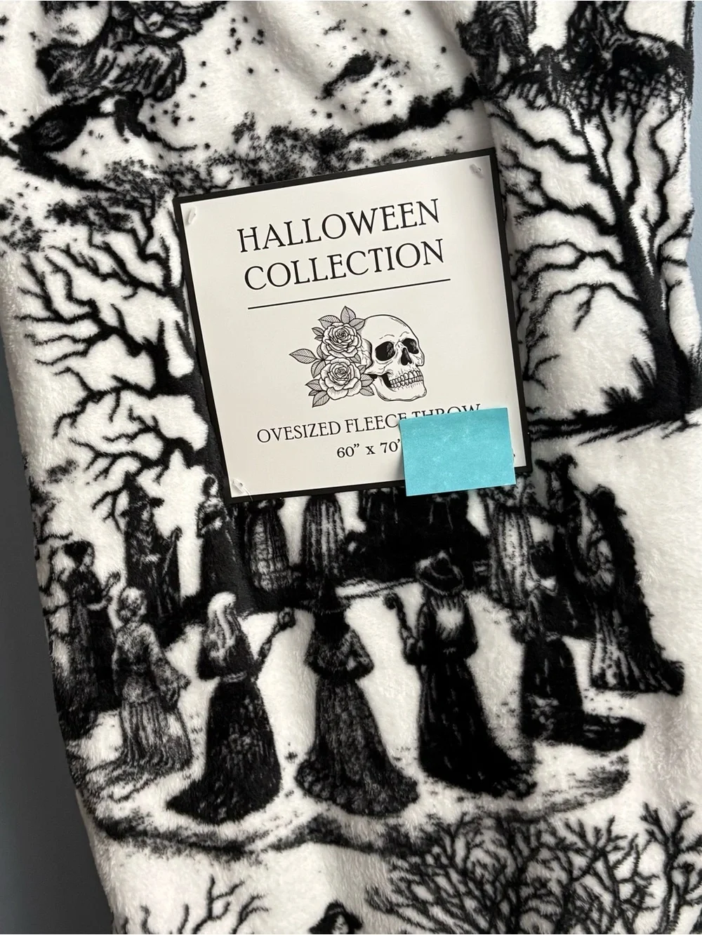 Halloween Themed Graphic Oversized Fleece Throw 60”x70” Black White